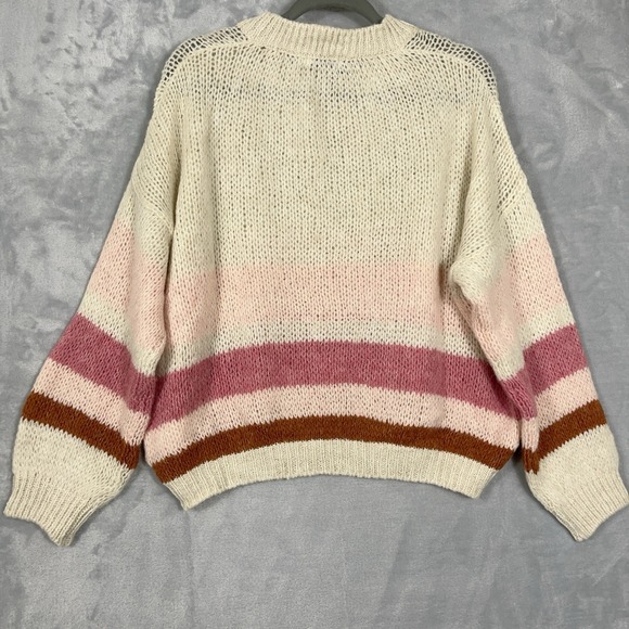 Mersea Womens Pisa Loose Knit Sweater OS Wool Blend Ivory‎ Pink Striped Coquette - Picture 6 of 8